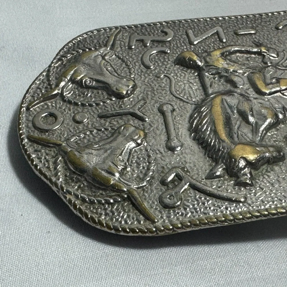 Cowboy Bronco Longhorn Steer Branding Old Style Back Vintage Antique Belt Buckle